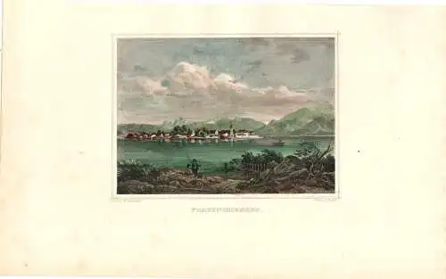 Colorierter Stahlstich „FRAUENCHIEMSEE“ von W. Scheuchzer, J. G. Riegel