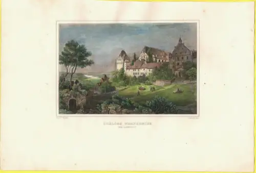 Colorierter Stahlstich „SCHLOSS TRAUSSNITZ“ von F. Würthle, M. Kurz, gerahmt