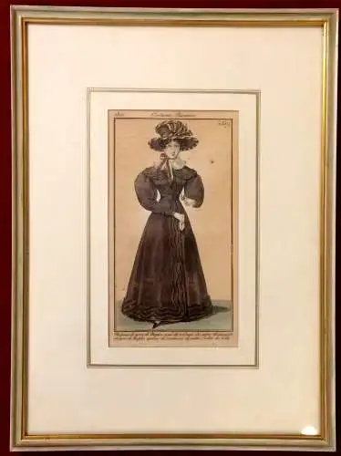 Colorierter Kupferstich „Costume Parisien“ 1877 Passepartout gerahmt unter Glas