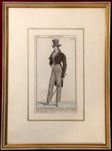 Colorierter Kupferstich „Costume Parisien“ 1877 Passepartout gerahmt unter Glas