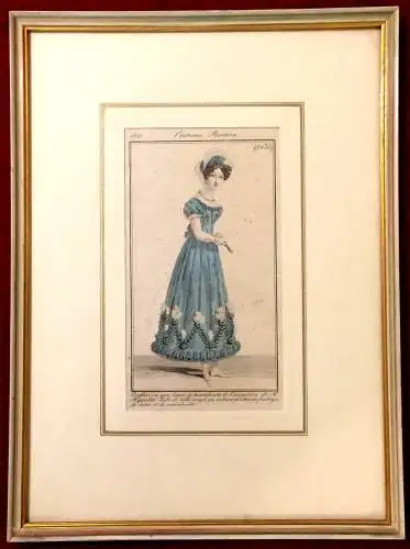 Colorierter Kupferstich „Costume Parisien“ 1877 Passepartout gerahmt unter Glas