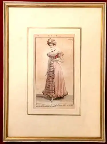 Colorierter Kupferstich „Costume Parisien“ 1877 Passepartout gerahmt unter Glas