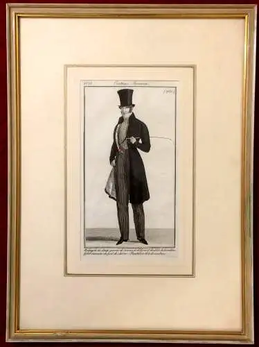 Colorierter Kupferstich „Costume Parisien“ 1877 Passepartout gerahmt unter Glas