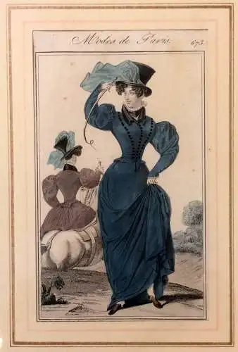 Colorierter Kupferstich „Modes de Paris“ ca 1877 Passepartout gerahmt unter Glas
