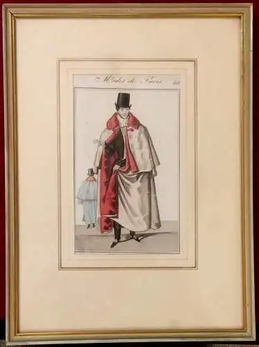 Colorierter Kupferstich „Modes de Paris“ ca 1877 Passepartout gerahmt unter Glas