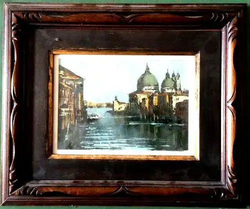 Ölgemälde Venedig in geschnitztem Rahmen unter Glas, nicht signiert, 20.Jhdt