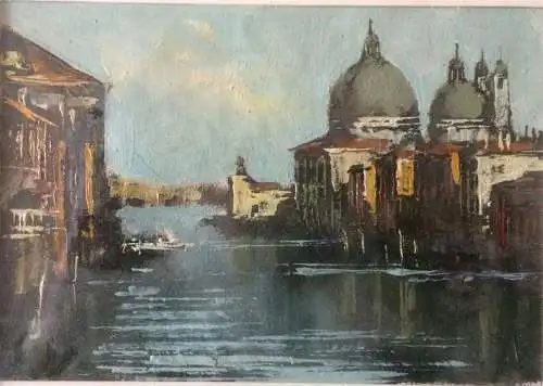 Ölgemälde Venedig in geschnitztem Rahmen unter Glas, nicht signiert, 20.Jhdt