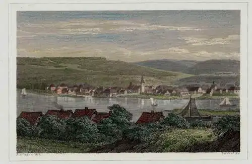 Colorierter Stahlstich „Ansicht Ansicht von Neuwied“ von Rudolf nach J. Dielmann