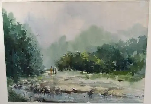 Aquarell, Landschaft, unleserlich signiert, gerahmt