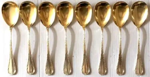 Acht hartversilberte teilvergoldete kleine Löffel