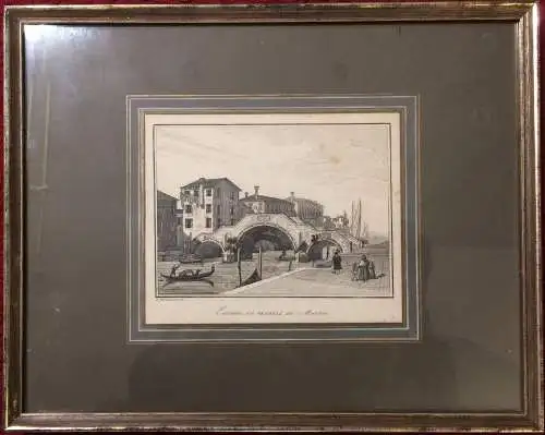 Stahlstich „Entrata in VENEZIA da Mestre“ von Gianfranco Bernaconi, unter Glas