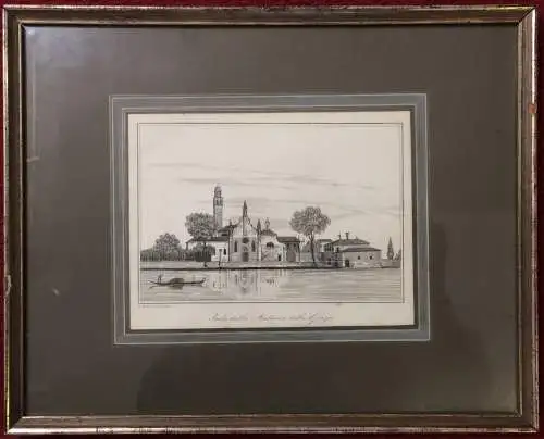 Stahlstich „Isola della Madonna delle Grazie“ von Gianfranco Bernaconi, gerahmt