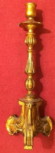 Holzgeschnitzer, gefaßter Kerzenleuchter im Barockstil 1930er Jahre