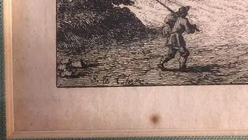 Kupferstich von Sébastien Le Clerc im Passepartout, gerahmt unter Glas