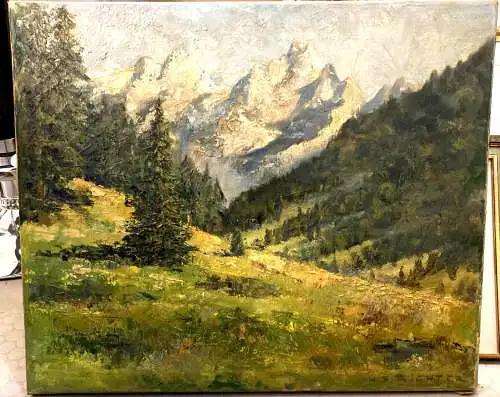 Ölbild/Gemälde, Bergmassiv,wohl Tirol, Sign. H.F.Richter, Um 1900, ungerahmt