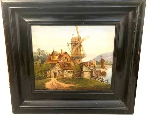 Ölbild/Gemälde, Holland,um 1880, Mühle am Wasser,unsigniert,gerahmt