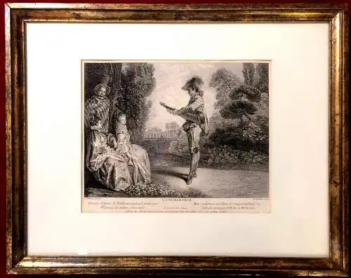 Kupferstich „L'ENCHANTEUR“ von Benoît Audran d. J.  nach Antoine Watteau