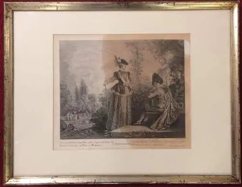 Kupferstich „L'AVANTURIERE“ von Benoît Audran d. J.  nach Antoine Watteau