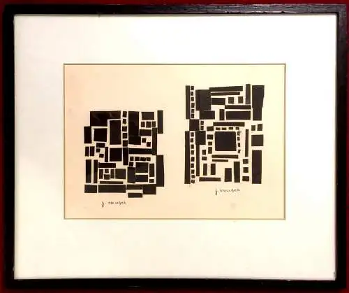 Moderne Collage im Stil des Konstruktivismus, signiert G. Stoschek, unter Glas