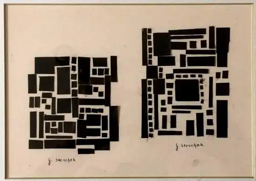 Moderne Collage im Stil des Konstruktivismus, signiert G. Stoschek, unter Glas