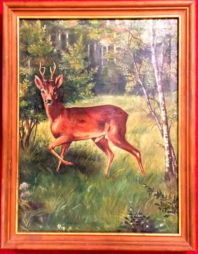 Ölgemälde auf Leinwand Rehbock, gerahmt, nicht signiert, ca. 1930