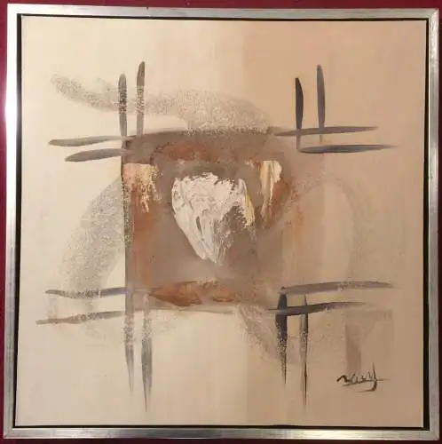 Abstraktes Ölgemälde auf Leinwand, gerahmt, signiert