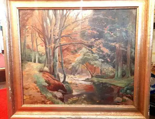 Ölbild/Gemälde, Öl auf Leinwand, Bachlauf im Wald,gerahmt,um 1930, verschmutzt !
