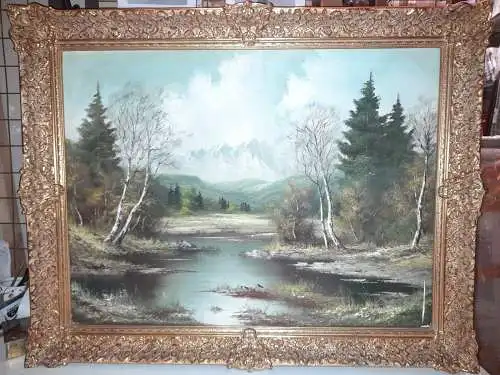 Ölbild/Gemälde,Voralpenlandschaft ,unleserlich signiert , gerahmt, wohl um 1960