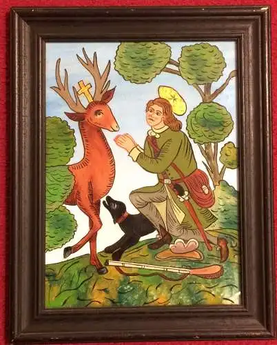 Hinterglasbild Heiliger St. Hubertus, gerahmt, sehr guter Zustand