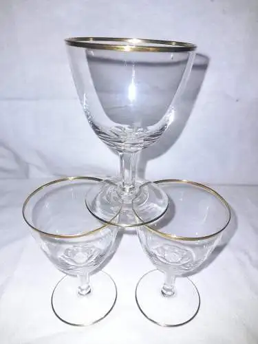3  Gläser f. Wein,Goldrand, mundgeblasen, deutsch ca. 1950,Höhe 9,2 cm