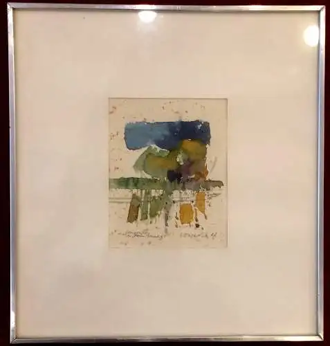 Aquarell „Komposition in Grün/Venedig“, signiert, gerahmt unter Glas
