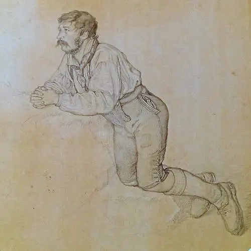 Bleistiftzeichnung, Domenico Quaglio,betender Mann,signiert u.gerahmt