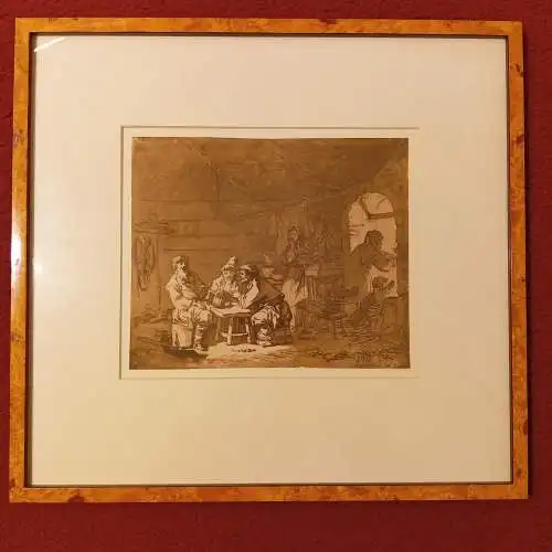 Aqua Tinta,Sepia, Jean Baptiste Le Prince, Genre-Scene,signiert u.gerahmt