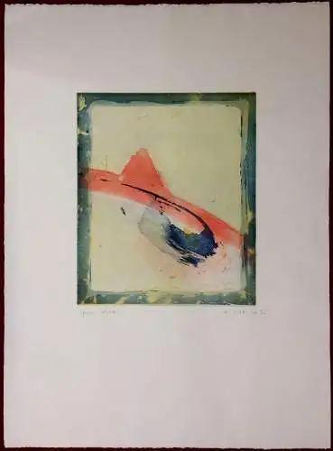 Moderne abstrakte Farbradierung auf Büttenpapier, Künstlerabzug, signiert
