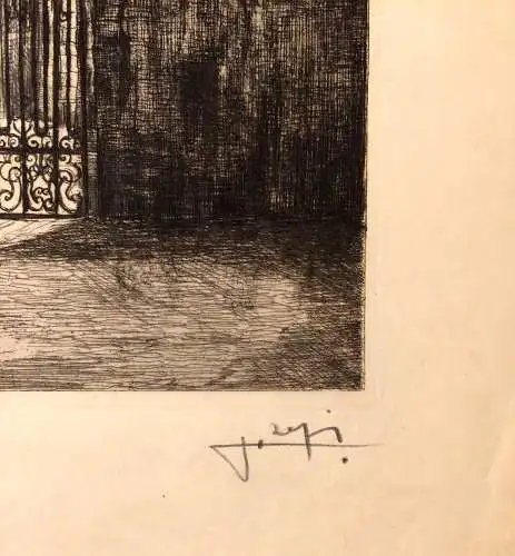 Radierung Türme der Kirche in Echternach von Julien Lefèvre, signiert