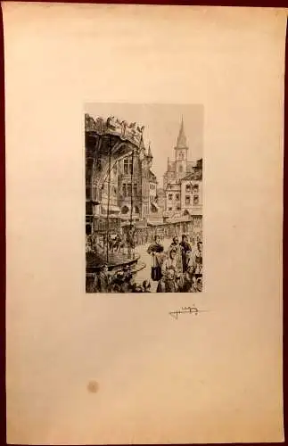 Radierung „Procession d'Echternach“ von Julien Lefèvre, signiert