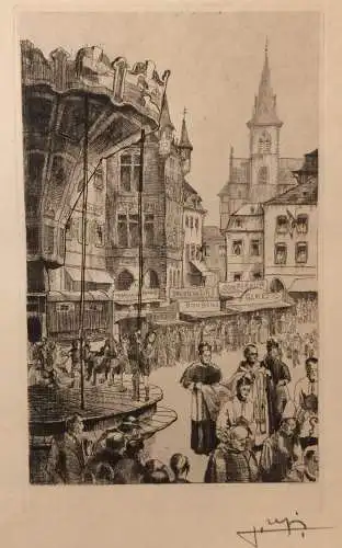 Radierung „Procession d'Echternach“ von Julien Lefèvre, signiert