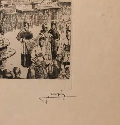 Radierung „Procession d'Echternach“ von Julien Lefèvre, signiert