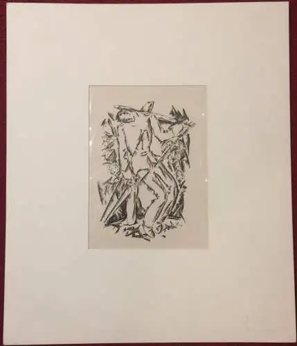 Lithographie ohne Titel von Willi Geiger im Passepartoutrahmen, wohl 1917
