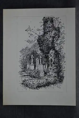 München,Tuschfederzeichnung,Bauer-Oltsch,Original,München, Alter Nordfriedhof