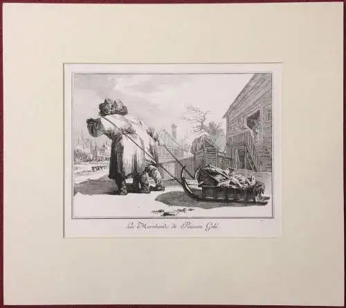 Radierung „Les Marchands de Poisson Gelé“ von Jean-Baptiste Le Prince