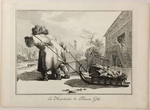 Radierung „Les Marchands de Poisson Gelé“ von Jean-Baptiste Le Prince