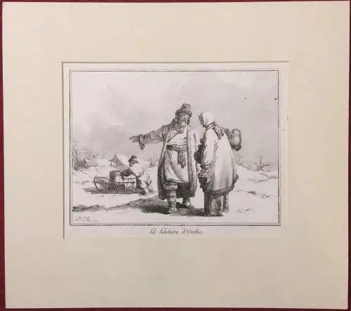 Radierung „La Laitiere d'Oetha“ v. Jean-Baptiste Le Prince im Passepartoutrahmen