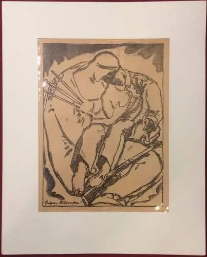 Lithographie „Dolorosa“ von Willi Geiger, im Passepartout, 1914