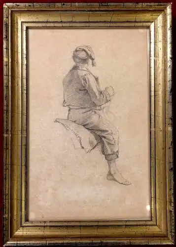 Bleistiftzeichnung/-skizze Rückansicht eines reitenden Mannes, wohl 18.Jhdt.