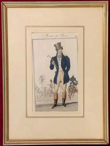 Colorierter Kupferstich „Modes de Paris“ ca 1877 Passepartout gerahmt unter Glas