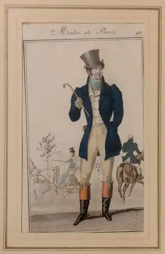 Colorierter Kupferstich „Modes de Paris“ ca 1877 Passepartout gerahmt unter Glas