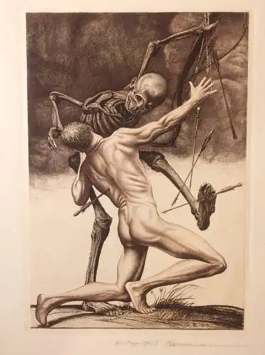 Radierung „Todeskampf“ von Richard Müller, monogrammiert „R. M. 1913“