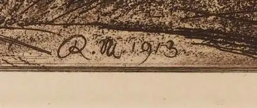 Radierung „Todeskampf“ von Richard Müller, monogrammiert „R. M. 1913“