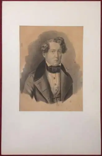 Lithographie Portrait eines unbekannten Mannes im Passepartout, wohl 19. Jhdt